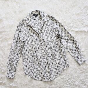 Lord & Taylor Embroidered Black and White Button Down Top Size XS Petite